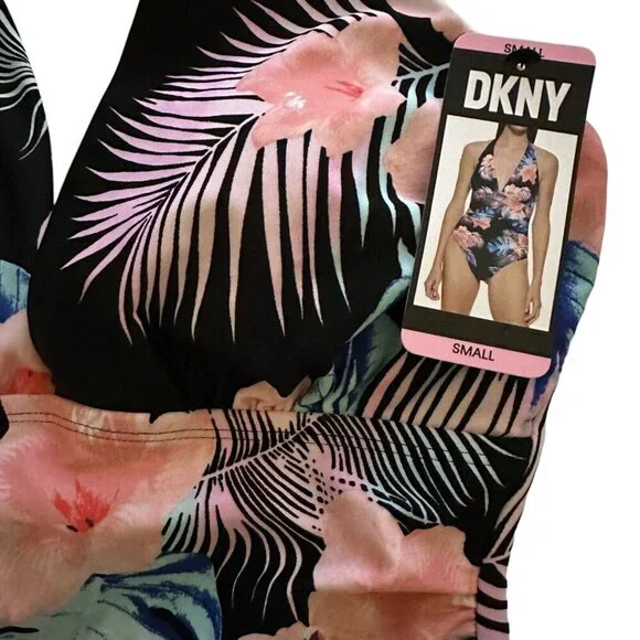 DKNY Womens Size S Island Tropical Print Shirred‎ Waist Halter Swimsuit NWT - Picture 5 of 7